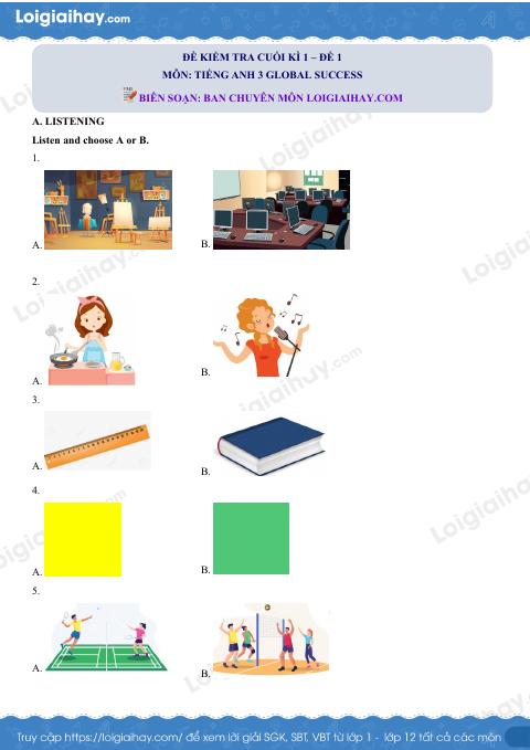 Đề thi học kì 1 Tiếng Anh 3 Global Success - Đề số 1